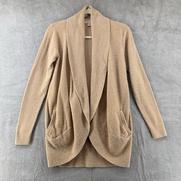 Barefoot Dreams Sweater Womens XS/S Beige Cardigan Open Front Stretch Pockets - Picture 1 of 14